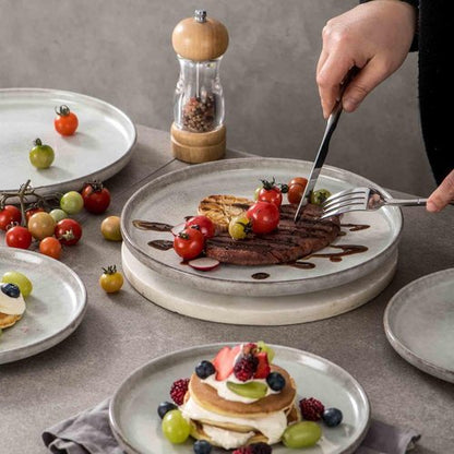 Henten Home 10-Inch Ceramic Dinner Plates - Set of 4 Fluted Round Porcelain Steak Plates | Scratch Resistant (Grey)