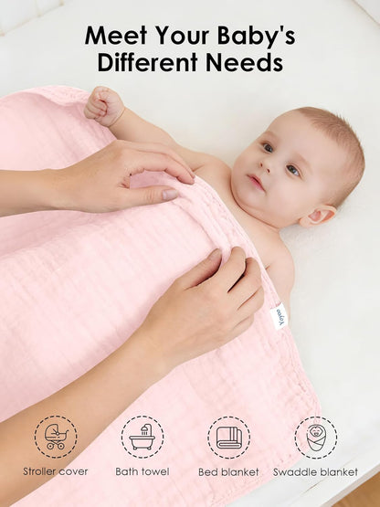 Skiennix Muslin Hooded Baby Bath Towels - Ultra-Soft 100% Cotton - 3 Pack, 32x32 Inch, Pink Series