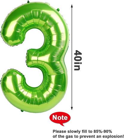 Numbers Balloon - 40 Inch Large Light Green 3 Balloon for Birthday Party Decor | Perfect for Three-Year-Old Celebrations