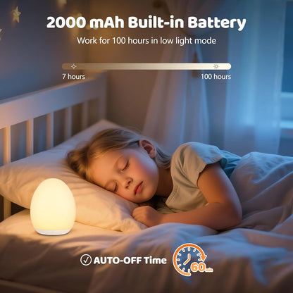 MediAcous Night Light - Soft Silicone Touch Lamp for Kids | 7 Color Changing & Dimmable Design, 1-Hour Timer