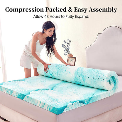 Skiennix 3-Inch Memory Foam Mattress Topper - Gel-Infused for Back Pain Relief | Queen Size 60x80 Inches