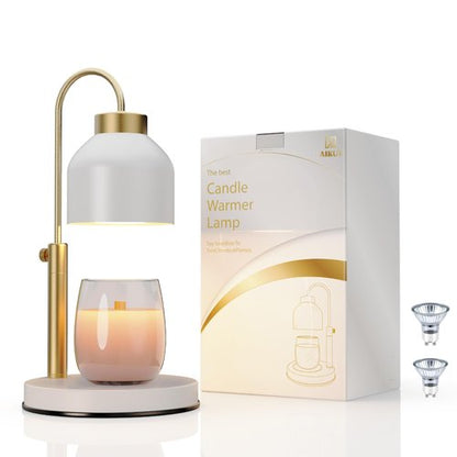 AIKUT Candle Warmer Lamp, with 2 Bulbs,Timer & Dimmer,Compatible with Large Yankee Candle Jars,3 Wick Candles,Height Adjustable Electric Top Candle Melter,White,110-120v