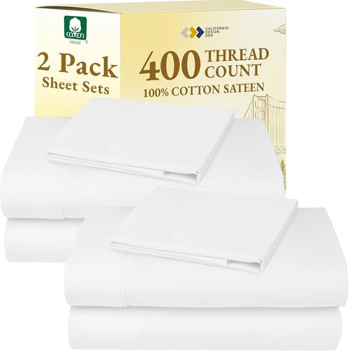 California Design Den Twin Size Bed Sheets - 400 Thread Count 100% Cotton Sateen - Soft & Breathable | Antique White 2-Pack