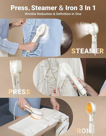 Jack & Rose Portable Press Iron Steamer - Dual Voltage 110-220V, 6+1 Fabric Settings, Wrinkle Reduction