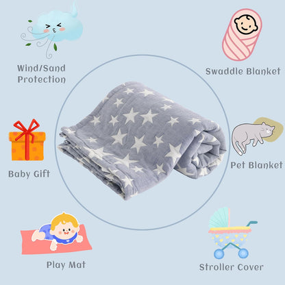 NTBAY Oversized Muslin Cotton Toddler Blanket - Super Soft Reversible Nursery Blanket, 45x60 Inches, Blue/White Star