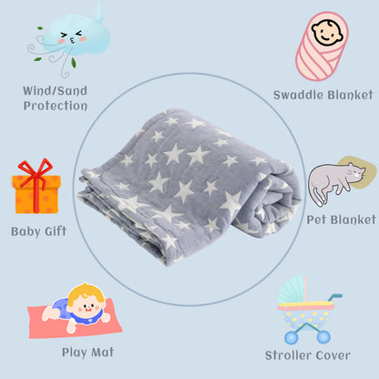 NTBAY 3 Layer Toddler Blanket, Muslin Cotton Jacquard Bed Blankets, Lightweight Thermal Baby Blanket, Super Soft and Warm Crib Blanket for All Seasons, Decoration Gift, 30"x40", Blue