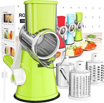 Cambom Rotary Cheese Grater - Hand Crank Shredder for Fresh Cheese & Vegetables | Non-Slip Base, Green