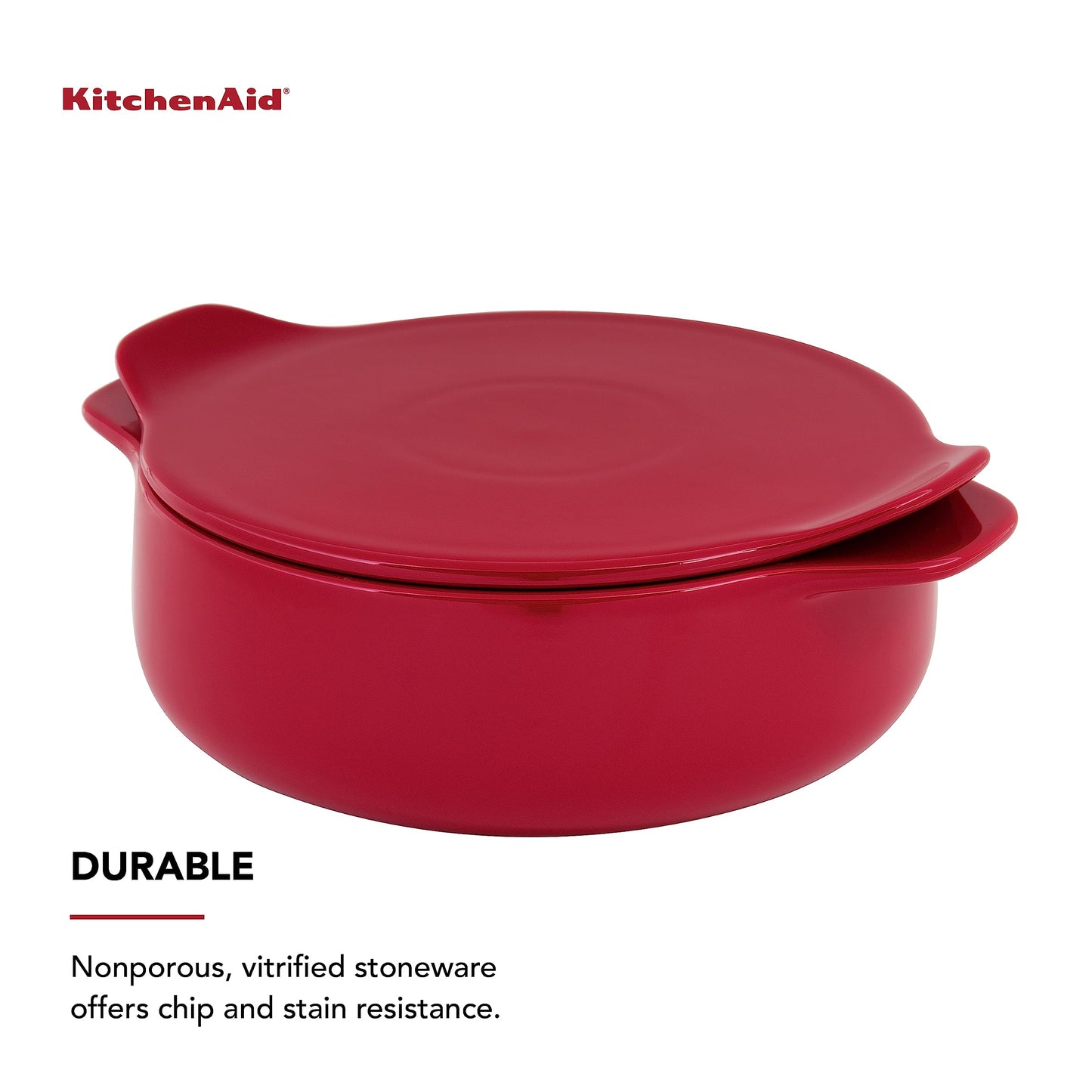 KitchenAid Vitrified Stoneware Round Casserole Baker with Lid/Trivet, 2 Quart