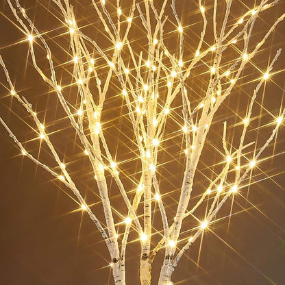 Fudios 150 LED Lighted Branches with Timer, 32in Plug-In Birch Twigs for Vase - 3 Branches
