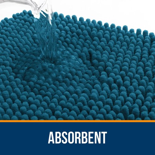 OLANLY Bathroom Rugs 47x20, Extra Soft Absorbent Chenille Bath Rugs, Rubber Backing Quick Dry, Machine Washable Bath Mats for Bathroom Floor, Tub and Shower, Home Decor Accessories, Peacock Blue