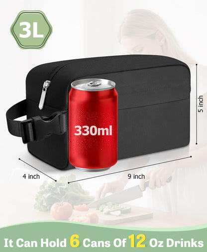 Skiennix Insulated Snack Bag - Reusable Lunch Box Cooler for Kids & Adults | Collapsible, Black, 3L Capacity