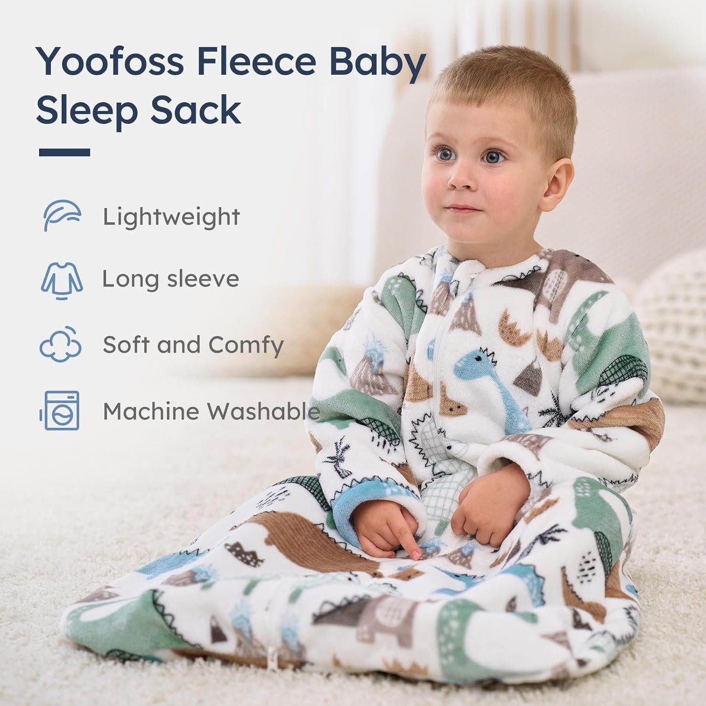 Yoofoss Baby Sleep Sack - Long Sleeve 1.5 Tog Fleece Wearable Blanket | 12-18 Months, Soft & Warm
