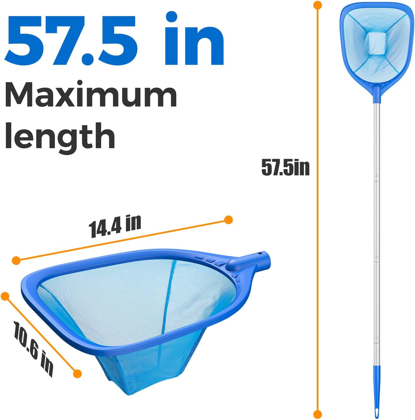 Skiennix Swimming Pool Skimmer Net - 57-Inch Telescopic Aluminum Pole for Fast Cleaning Ponds & Spas