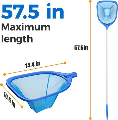 Skiennix Swimming Pool Skimmer Net - 57-Inch Telescopic Aluminum Pole for Fast Cleaning Ponds & Spas