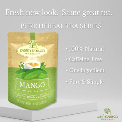 Mango Leaf Tea by Palm Beach Herbals, 30 Count Tea Bags, Caffeine-Free | Pure Herbal Tea Series