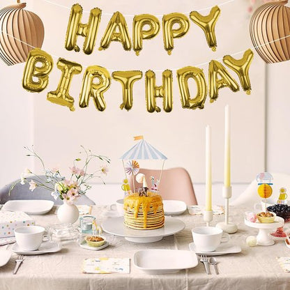 Gold Happy Birthday Balloons Banner - 16 Inch Mylar Foil Letters | Reusable Party Decor for All Ages