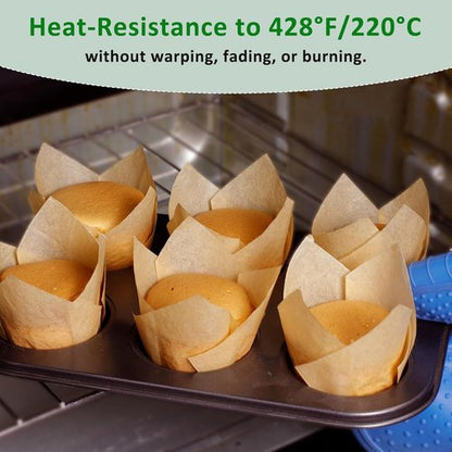 Caperci Natural Tulip Cupcake Liners - 150 Unbleached Parchment Baking Cups for Parties & Events