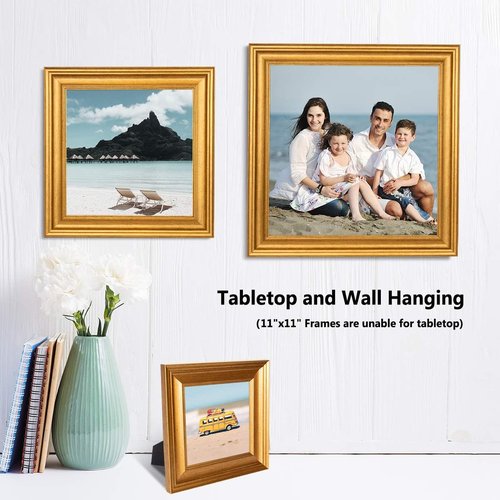 LaVie Home 8x8 Picture Frame - Gold Square Frame Set with High Definition Glass for Wall & Table Display