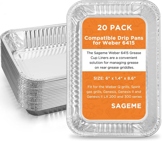 Weber - 20 Pack Compatible Drip Pans for Spirit, Q, Genesis Grills | Disposable Aluminum Foil Grease Trays 6 x 1.4 x 8.6 Inches