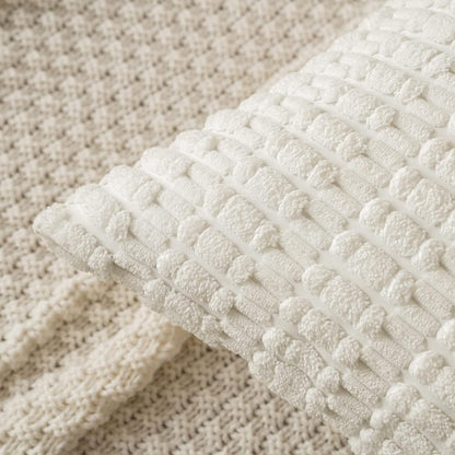 MIULEE Corduroy Throw Pillow Covers - Soft Boho Striped Design | 18x18 Inch Pure White for Modern Home Decor
