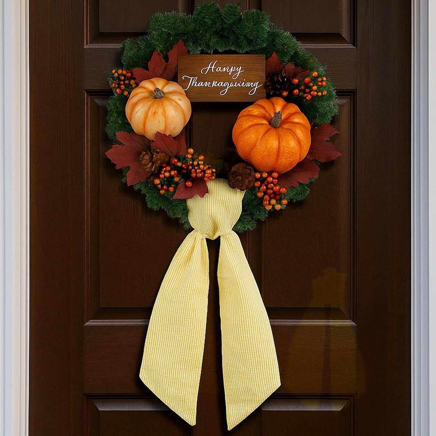 Yellow Striped Wreath Sash by [Brand Name] - 5.12" Wide x 54.33" for Fall & Thanksgiving Door Decor