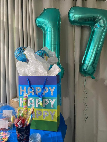 40 Inch Number 7 Balloon - Blue-Green Birthday Decor for 7th, 17th, 27th, and 70th Celebrations