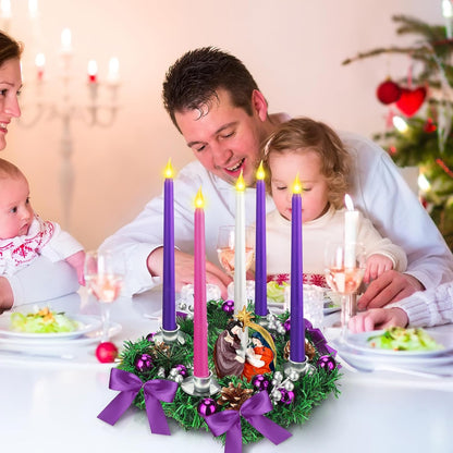 Tioncy 12-Inch Christmas Advent Wreath - Flameless Candle Holder with Remote Control & Berries Decor