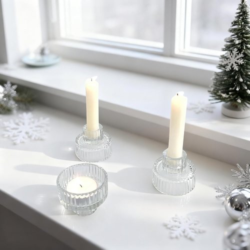 Hurricane | Taper Candle Holders - Set of 6 Clear Glass Candlesticks, 11.8" Tall for Weddings & Events