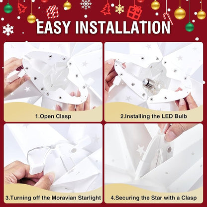 23" Plug-in Moravian Star Outdoor Light with Timer - 3D PVC Christmas Star IP44 Waterproof
