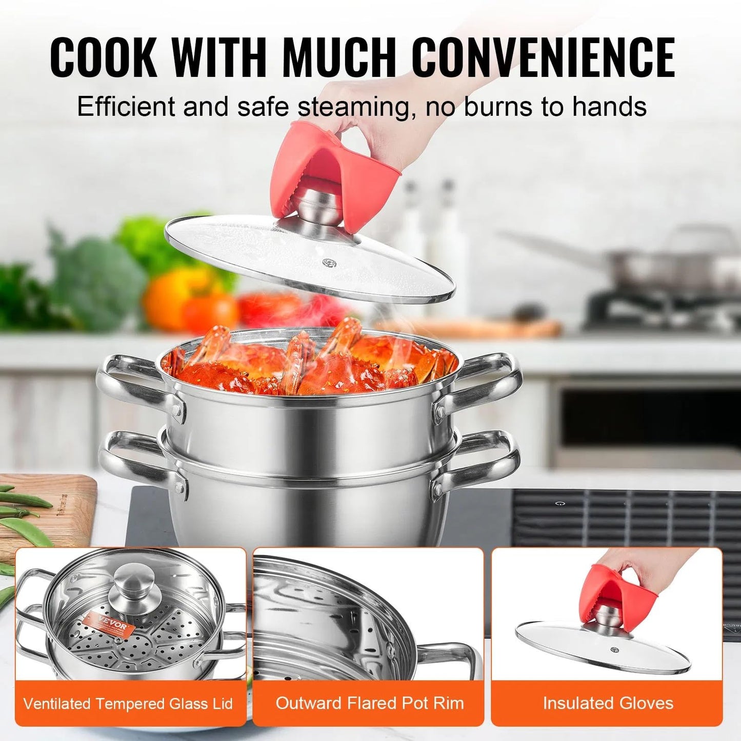 Steamer Pot, 8.66 in/22 cm Steamer Pot for Cooking with 3QT Stock Pot and Vegetable Steamer, Large Capacity Stainless Steel Food Steamer Cookware with Lid for Gas Electric Induction Grill Stove