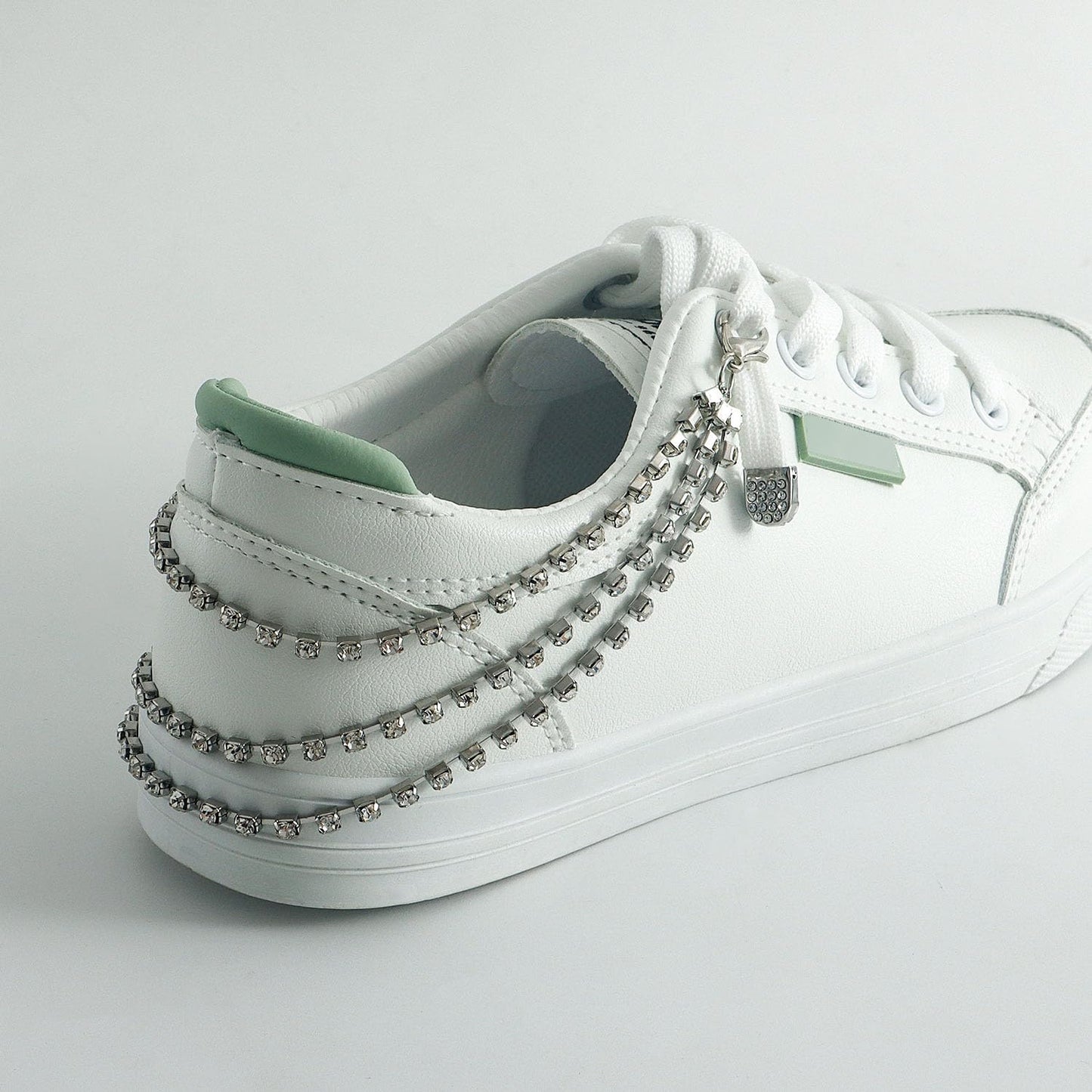 Skiennix Layered Glitter Rhinestone Shoelace Charms - Triple Layer Tassel Crystal Boot Chain | Silver