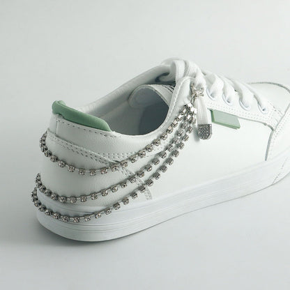 Skiennix Layered Glitter Rhinestone Shoelace Charms - Triple Layer Tassel Crystal Boot Chain | Silver