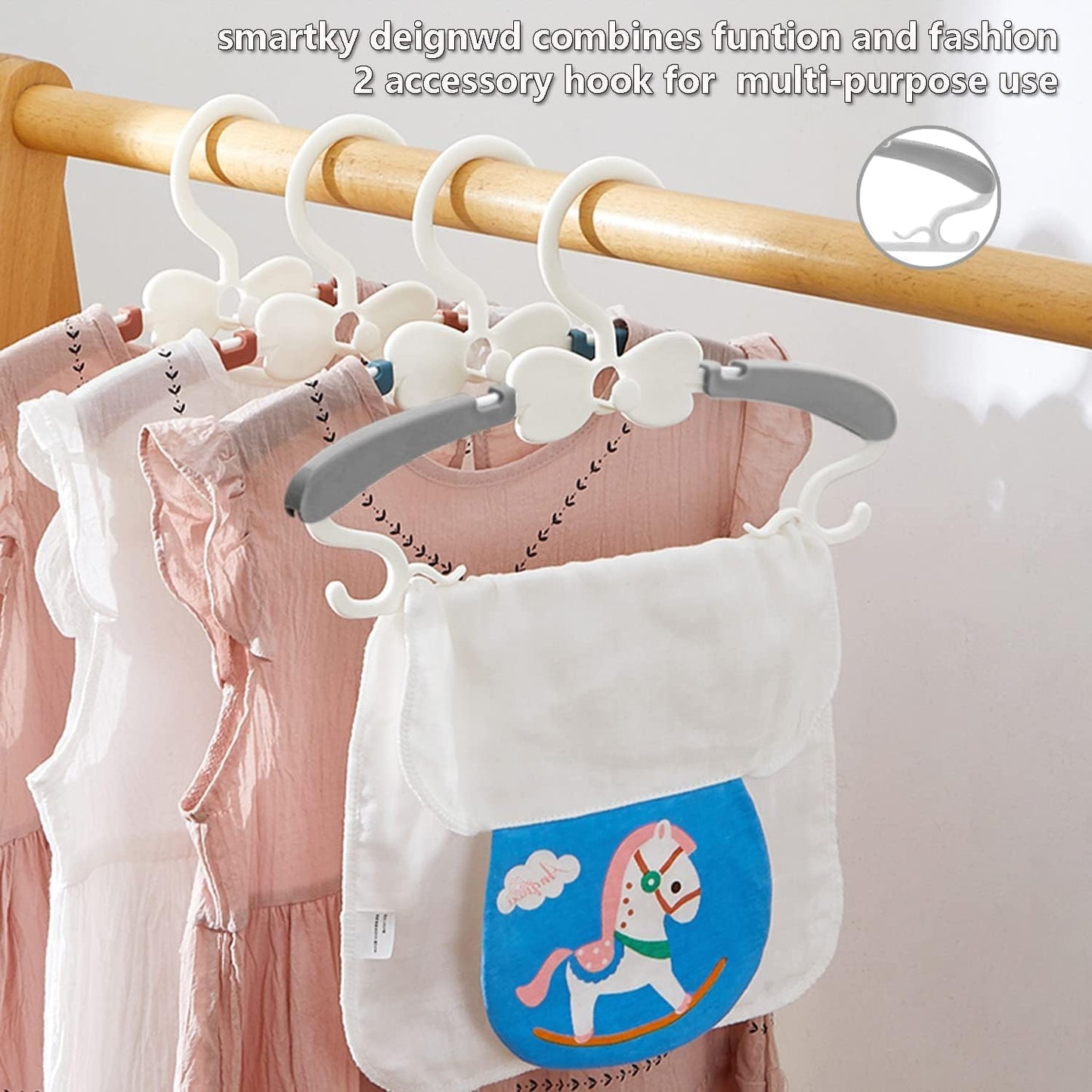 WJWSKI Kids Hangers - Adjustable Toddler Clothes Hangers for Nursery | 50 Pack, Grey