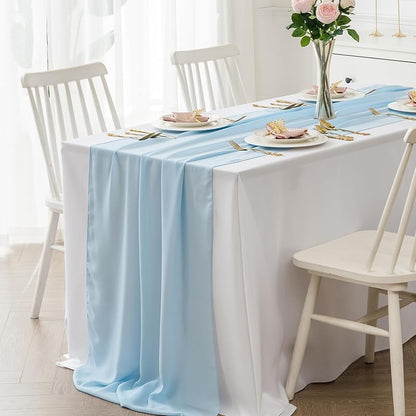 12 Pack 14x108 Inch Blue Mist Chiffon Table Runner - 9 ft for Weddings, Parties