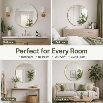 32 Inch Round Wall Mirror with Black Metal Frame - Modern Home Decor (Variation: Black)