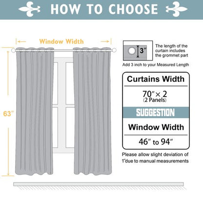 ChrisDowa Blackout Curtains 70 inches Wide for Bedroom - 2 Panels Set Extra Wide Grommet Thermal Insulated Room Darkening Curtains for Living Room (Grey, 70 x 63 Inch)