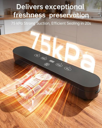 Food Vacuum Sealer Machine - 4-in-1 Compact Design with Digital Timer & 20 Bags | 75kPa Moist/Dry Seal