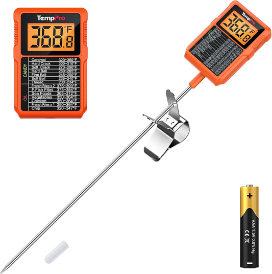TempPro Waterproof Digital Candy Thermometer - Instant Read 10" Long Probe for Cooking, Grilling & BBQ