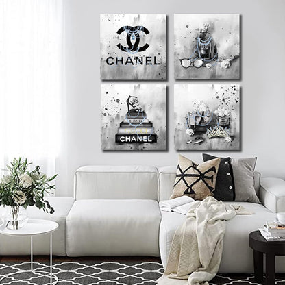 Meetdeceny Bedroom Wall Decor - Black And White Fashion Handbag Art for Teen Girls | Perfume Canvas Prints - 20"x20" - 4 Piece Set