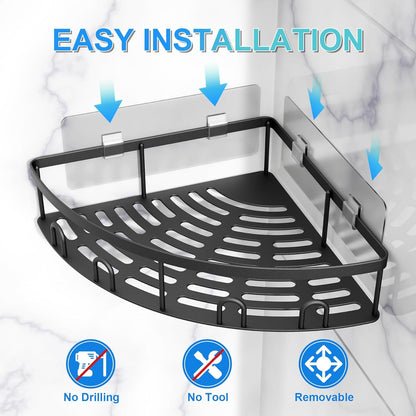 Skiennix Corner Shower Caddy - 2 Pack Adhesive Bathroom Organizer Shelf | No Drilling, Rustproof, Black