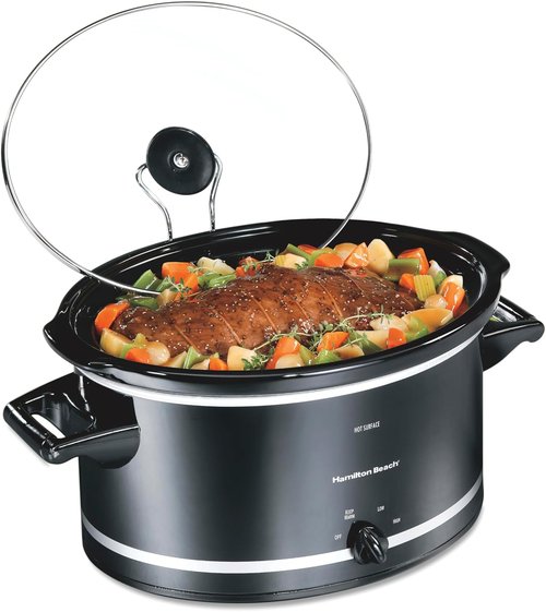 Hamilton Beach Slow Cooker - 8-Quart Capacity with 3 Cooking Settings & Dishwasher-Safe Stoneware, Black