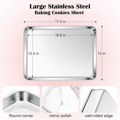 E-far Stainless Steel Cookie Sheet - Large 18”x13” Non-Toxic Baking Pan | Rust-Free & Dishwasher Safe