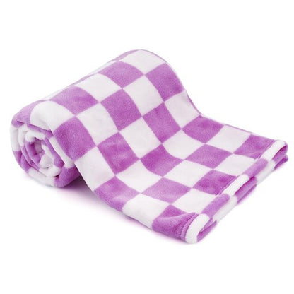 GreatBba Plush Checkered Baby Blanket for Boys Girls Nursery, 30"*40" Warm Short Fleece Blanket Neutral for Infant Newborn, Small Fuzzy for Sleeping, Chenille or Stroller (Purple&White)