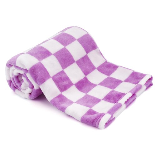 GreatBba Plush Checkered Baby Blanket for Boys Girls Nursery, 30"*40" Warm Short Fleece Blanket Neutral for Infant Newborn, Small Fuzzy for Sleeping, Chenille or Stroller (Purple&White)
