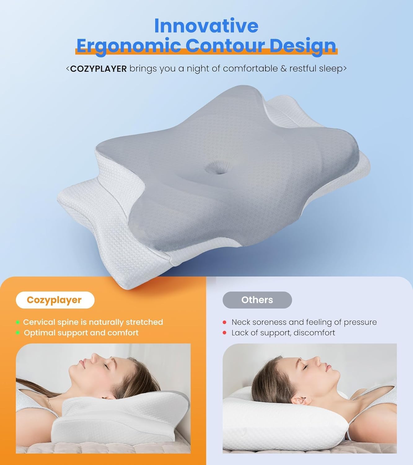 Ultra Pain Relief Cooling Pillow - Adjustable Ergonomic Memory Foam for Neck Support | Cozy Orthopedic Design
