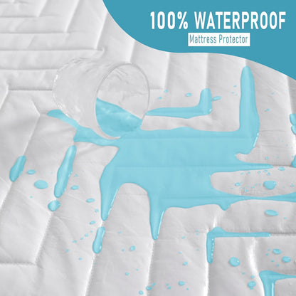 NTBAY Waterproof Mattress Protector - Quilted Twin Fitted Cover with 15" Deep Pocket | Soft, Breathable, Machine Washable - Navy Blue