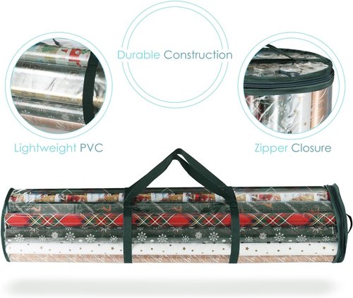 Hearth & Harbor Wrapping Paper Storage Container - Tear-Proof Christmas Bag for 36 Rolls | Green
