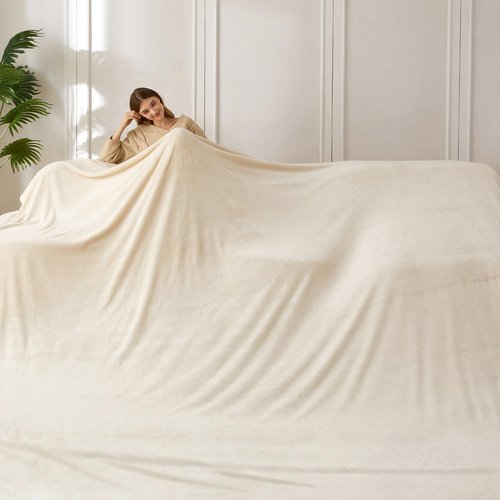 COOVA Oversized King Fleece Blanket 120x120 inches, Soft Cozy Warm Giant Extra Large 10'x10' Blanket for Bed, Sofa, Couch,Travel, Camping, California Huge Flannel Big Throw Blanket, Beige
