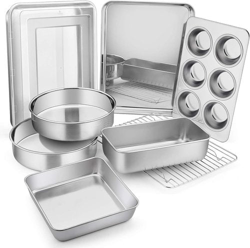 E-far Stainless Steel Baking Pan Set - 9-Piece Bakeware for Cakes, Cookies & Muffins | Dishwasher Safe