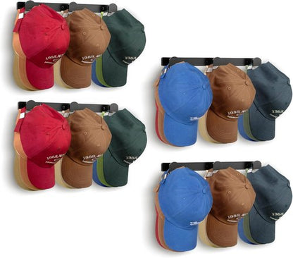 KIMBORA Hat Rack Organizer - Holds 36 Baseball Caps | 4 Packs with 3 Mounting Options - Black